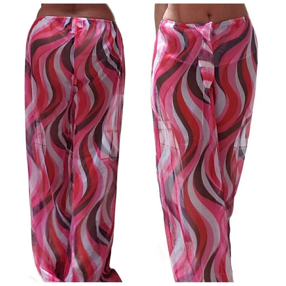 Retro Mod Mesh Wide Leg Low Rise Coverup Pants - Picture 2 of 3